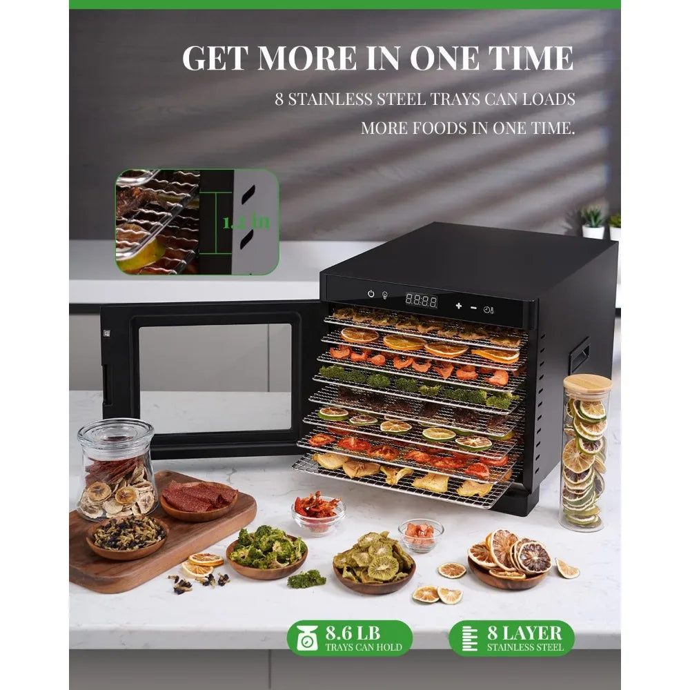 Stainless Steel Food Dehydrator with 8 Trays, Digital Adjustable Timer & Tempe Control Food Dryer Machine for Jerky, Vegetable