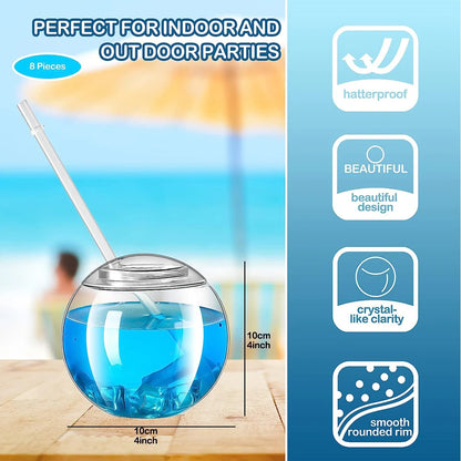 Fish Bowls for Drinks with Lids and Straws 22 oz Fishbowl Cups Clear Plastic Fish Bowls Reusable Fish Bowl Drink Cups Spherical