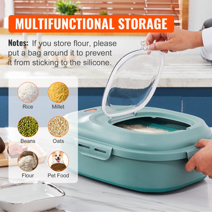 VEVOR Collapsible Dog Food Storage Container 50 lbs Large Dispenser Bin with Attachable Casters Airtight Lid Kitchen Flour Bin