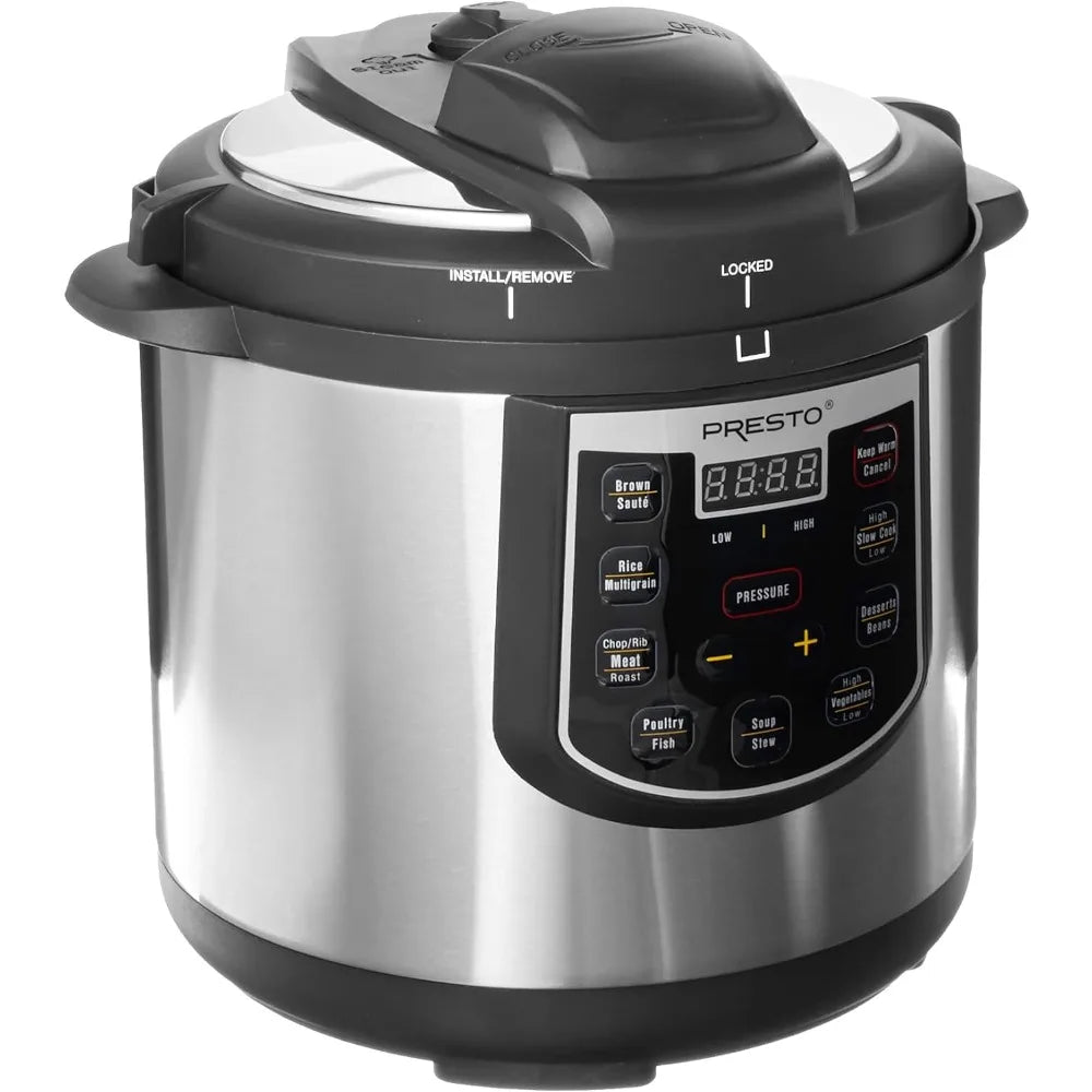 Presto 02141 6-Quart Electric Pressure Cooker, Black, Silver, Stainless steel