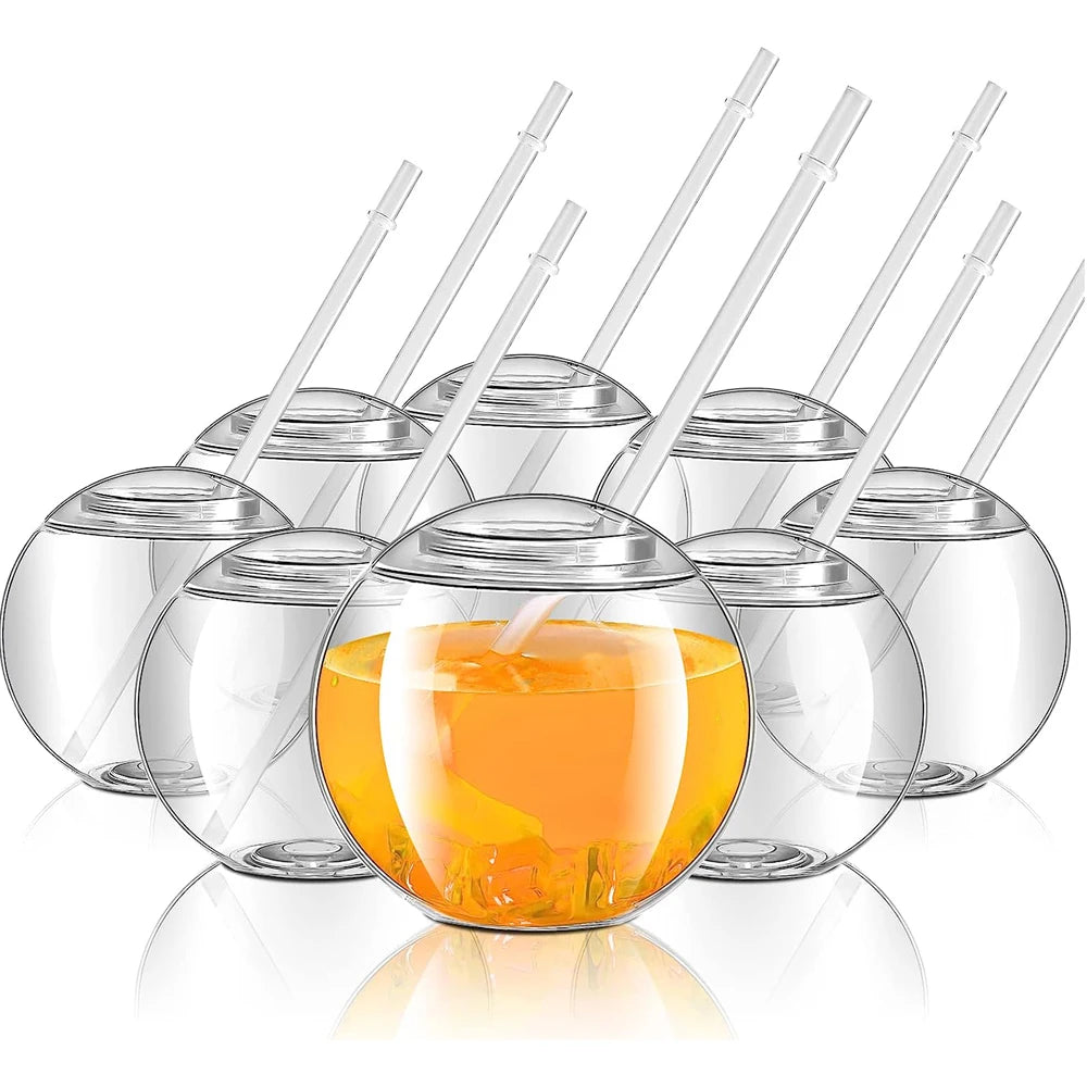 Fish Bowls for Drinks with Lids and Straws 22 oz Fishbowl Cups Clear Plastic Fish Bowls Reusable Fish Bowl Drink Cups Spherical