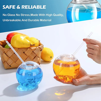 Fish Bowls for Drinks with Lids and Straws 22 oz Fishbowl Cups Clear Plastic Fish Bowls Reusable Fish Bowl Drink Cups Spherical