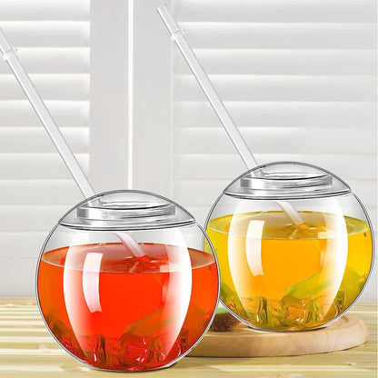 Fish Bowls for Drinks with Lids and Straws 22 oz Fishbowl Cups Clear Plastic Fish Bowls Reusable Fish Bowl Drink Cups Spherical