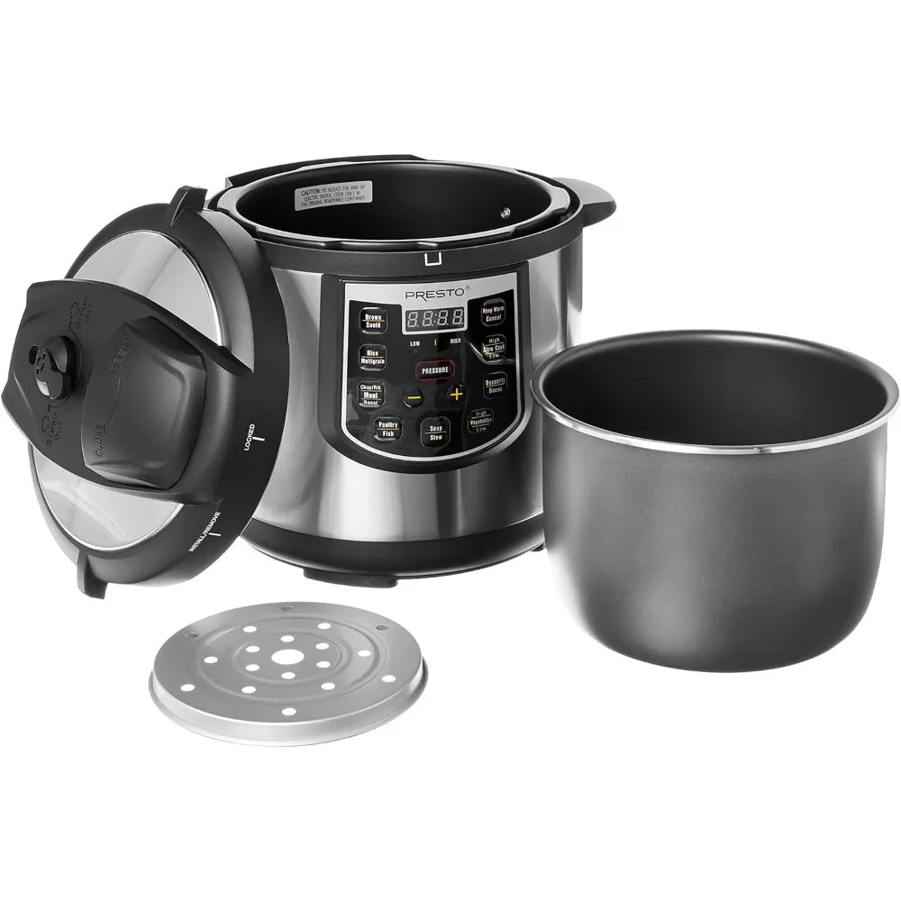 Presto 02141 6-Quart Electric Pressure Cooker, Black, Silver, Stainless steel