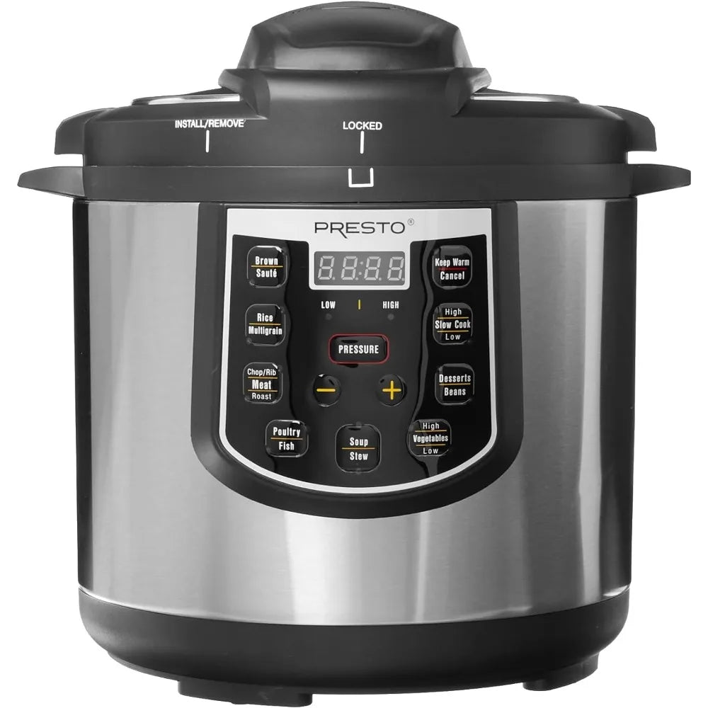 Presto 02141 6-Quart Electric Pressure Cooker, Black, Silver, Stainless steel